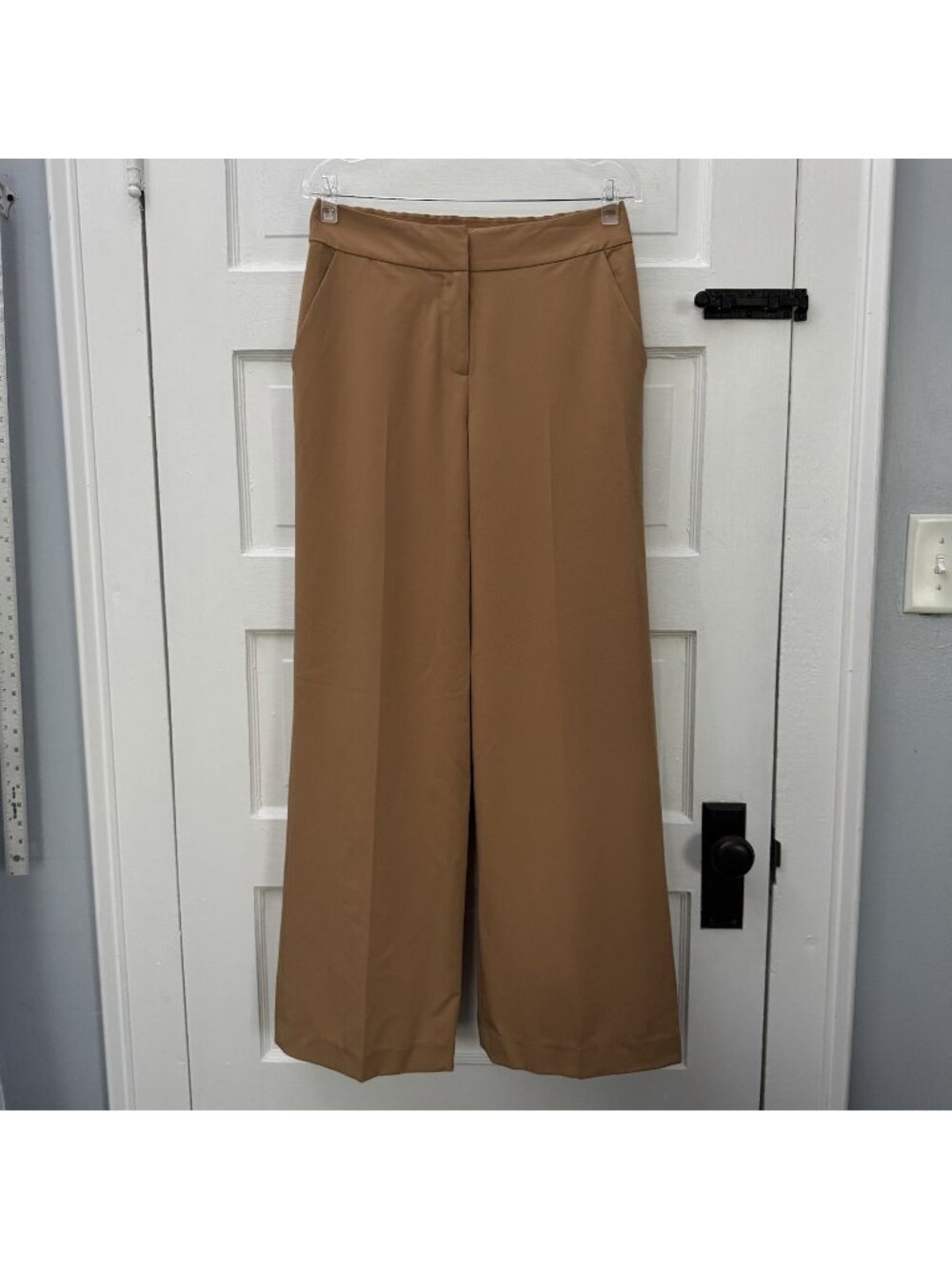 Tahari ASL Womens 4 Camel Brown Wide Leg Dress Pants Mid Rise Stretch